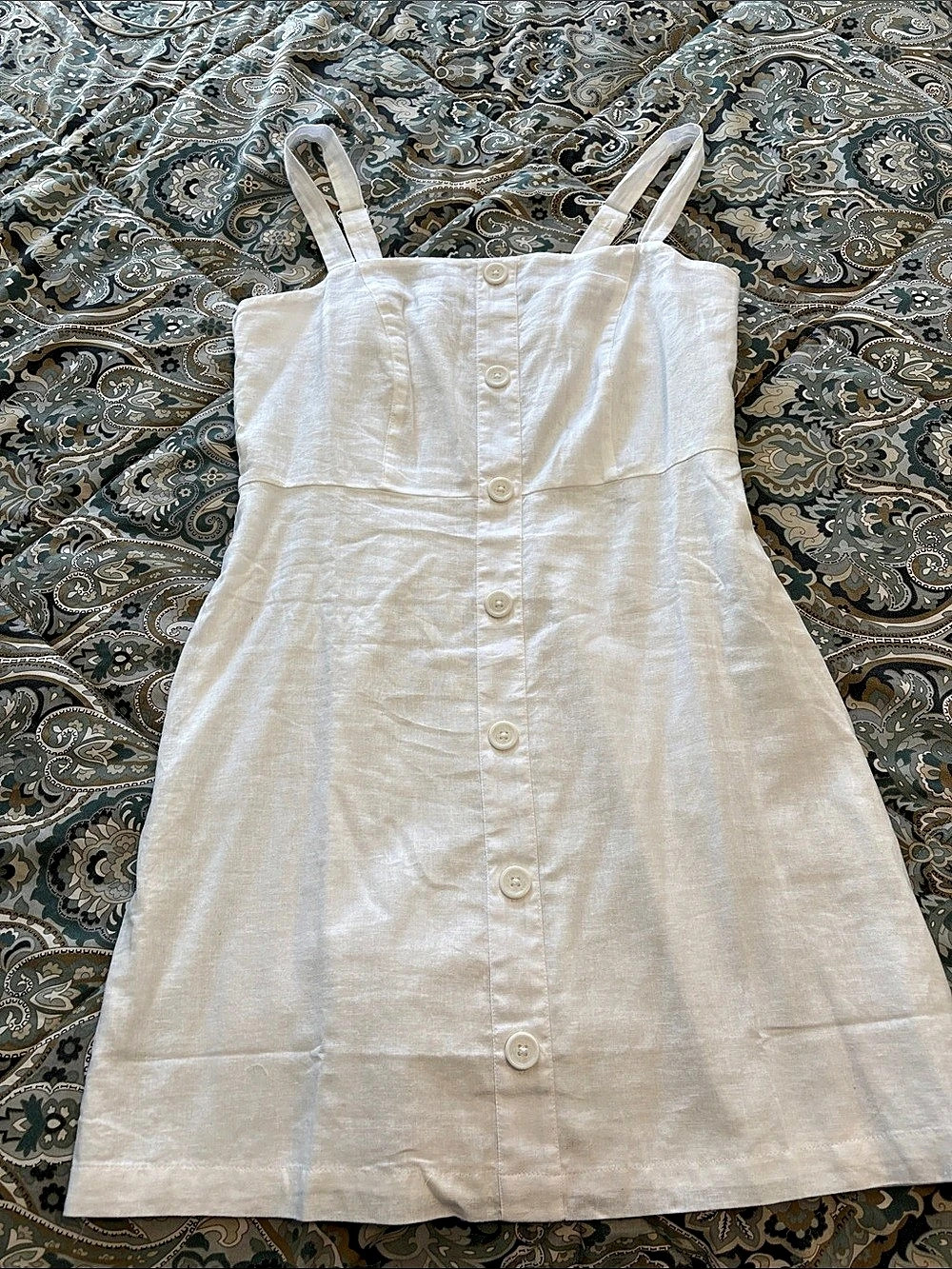 LOFT Linen Cotton Button Strappy Mini Dress White Size Petite 6